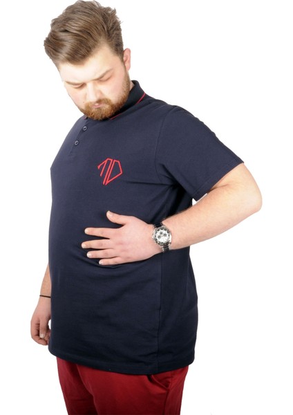 Büyük Beden T-Shirt Polo Cep Sup Md Basic 21555 Lacivert