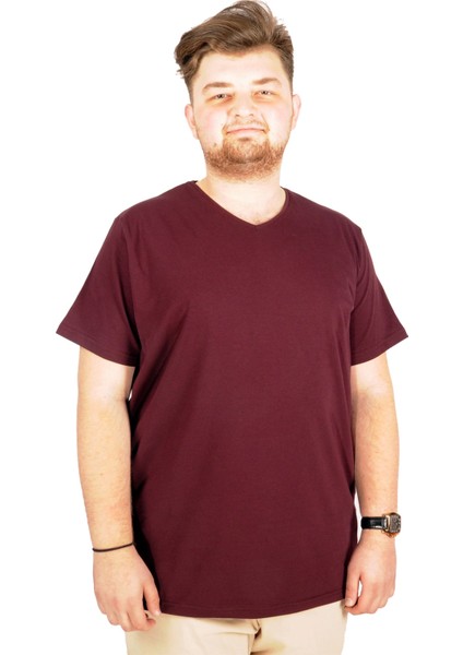 Büyük Beden T-Shirt V Yaka Likralı 20150 Mürdüm