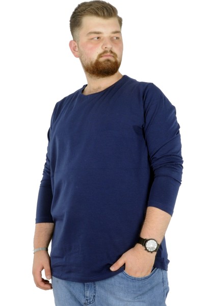 Büyük Beden Erkek Tshirt Likralı Bisiklet Yaka 20102 Indigo