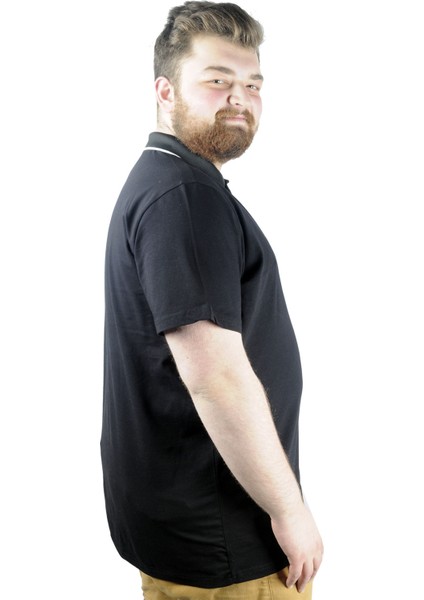 Büyük Beden T Shirt Polo Likralı Süprem Nakış 21554 Siyah