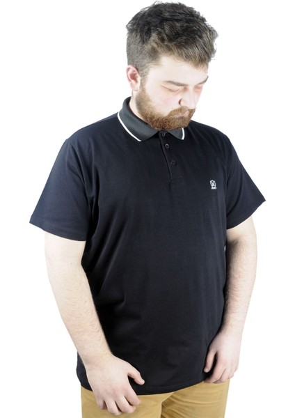 Büyük Beden T Shirt Polo Likralı Süprem Nakış 21554 Siyah