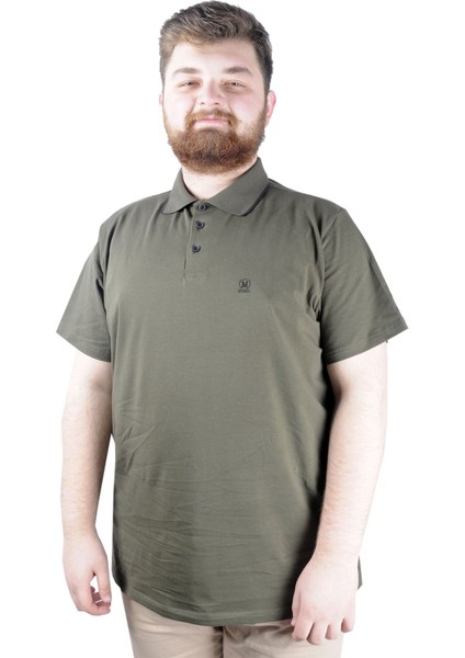 Büyük Beden T Shirt Polo Likralı Süprem Nakış 21554 Haki