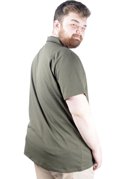 Büyük Beden T Shirt Polo Likralı Süprem Nakış 21554 Haki