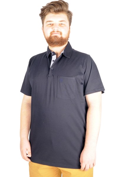 Büyük Beden T-Shirt Polo Cepli Lycra Pike Md 20554 Lacivert