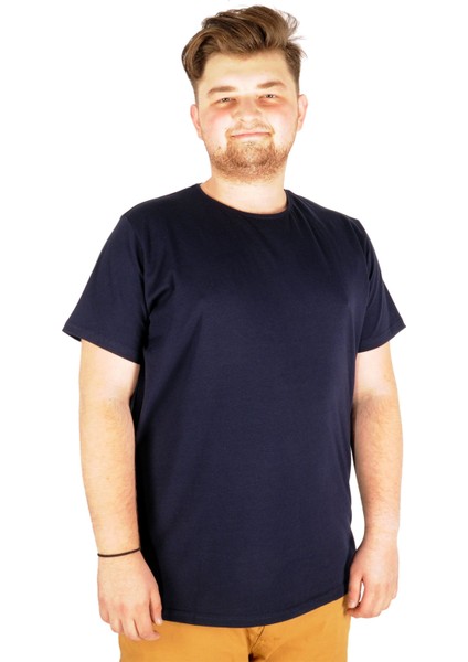 Büyük Beden Likralı T-Shirt Bisiklet Yaka 20149 Lacivert