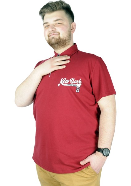 Erkek T Shirt Polo New York Throwback 22302 Bordo