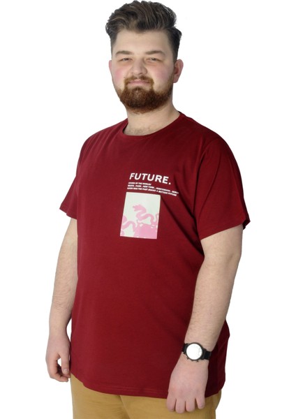 Büyük Beden T-Shirt Baskılı Future 22154 Bordo