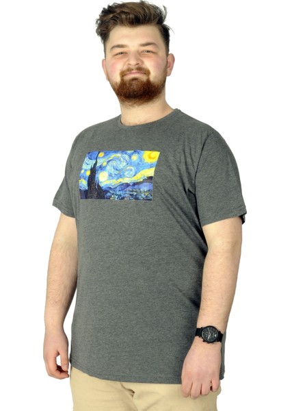 Büyük Beden Tshirt Baskılı Night 22156 Antramelanj