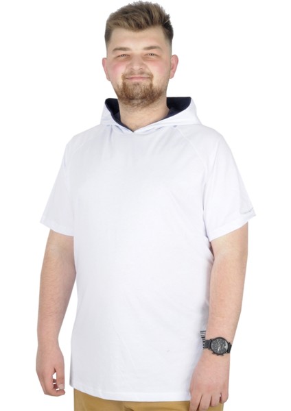Büyük Beden T-Shirt Kapşonlu Barcode 22178 Beyaz