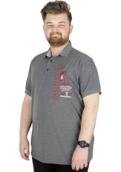 Büyük Beden T-Shirt Polo Surfing 22328 Antramelanj