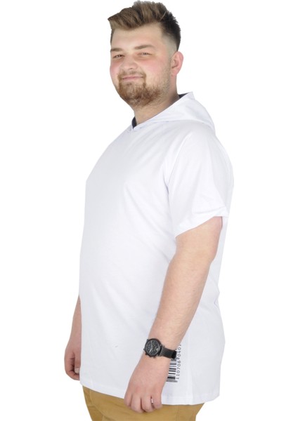 Büyük Beden T-Shirt Kapşonlu Barcode 22178 Beyaz
