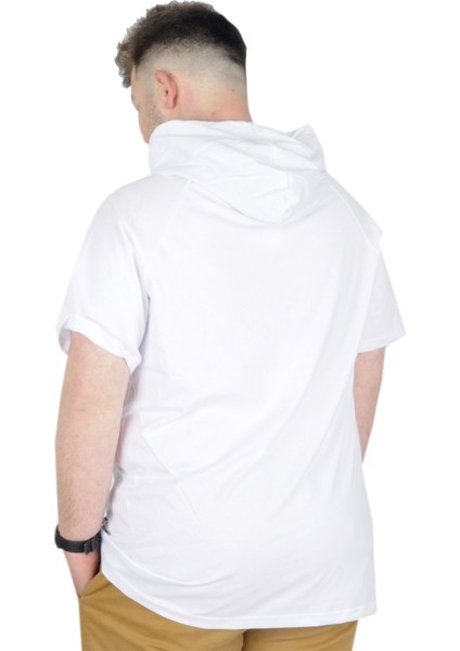 Büyük Beden T-Shirt Kapşonlu Barcode 22178 Beyaz