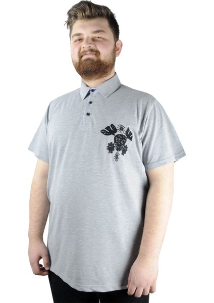 Erkek T Shirt Polo Skull 22304 Gri Melanj