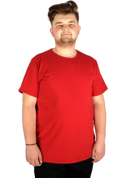 Büyük Beden Likralı T-Shirt Bisiklet Yaka 20149 Bordo