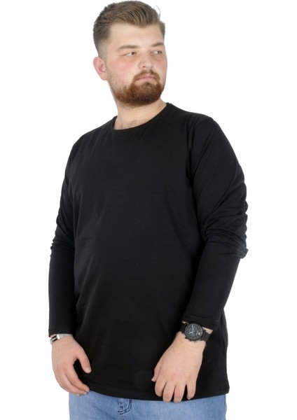 Büyük Beden Erkek Tshirt Likralı Bisiklet Yaka 20102 Siyah