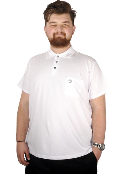 Büyük Beden T-Shirt Polo Cep Sup Basic 21557 Beyaz