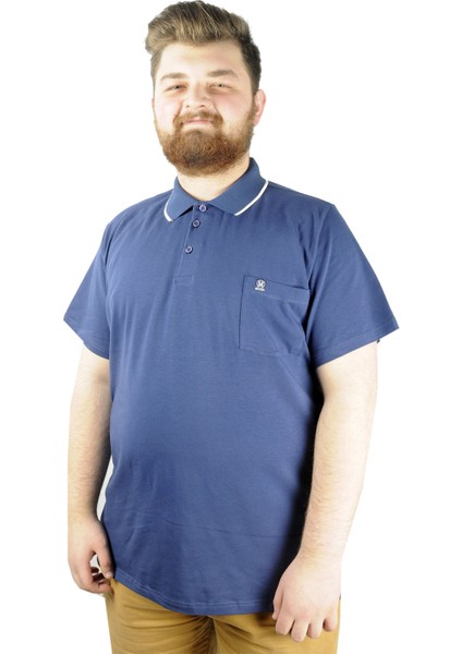 Büyük Beden T Shirt Polo Likralı Süprem Cepli 21558 Indigo