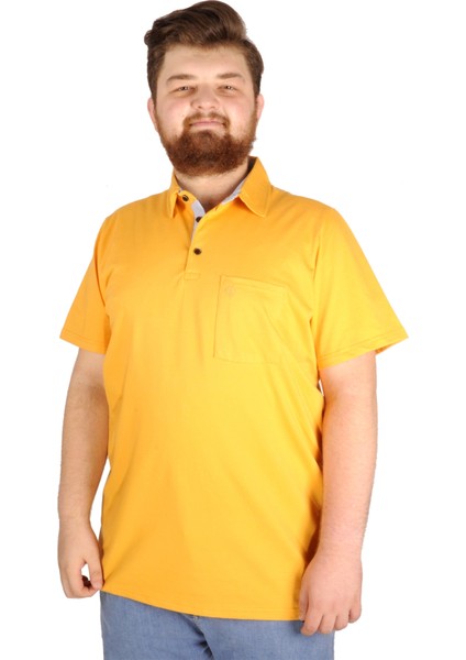 Büyük Beden T-Shirt Polo Cepli Lycra Pike Md 20554 Hardal