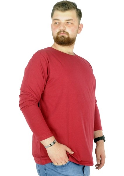 Büyük Beden Erkek Tshirt Likralı Bisiklet Yaka 20102 Bordo
