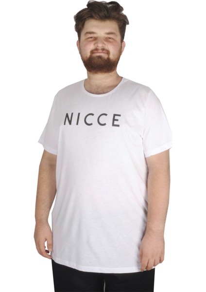 Büyük Beden Tshirt Bisiklet Yaka Nicce 21176 Beyaz