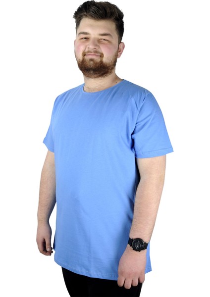 Büyük Beden Erkek Tshirt Bisiklet Yaka Basic 20031 Mavi