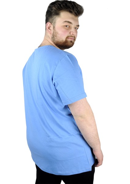 Büyük Beden Erkek Tshirt Bisiklet Yaka Basic 20031 Mavi modelleri