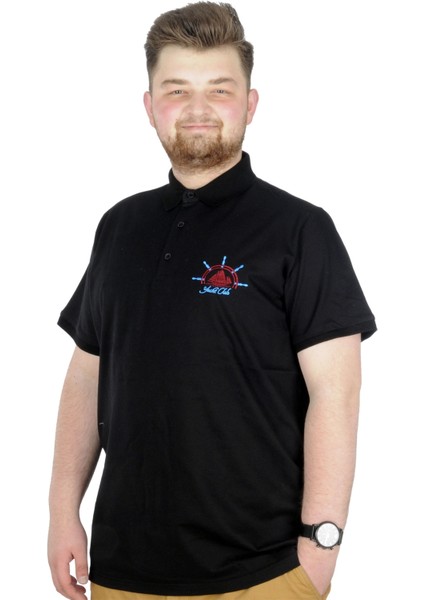Büyük Beden T-Shirt Polo Steamnoat 22345 Siyah
