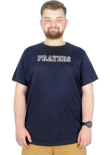 Büyük Beden T-Shirt Bis Yaka Prayers 22185 Lacivert