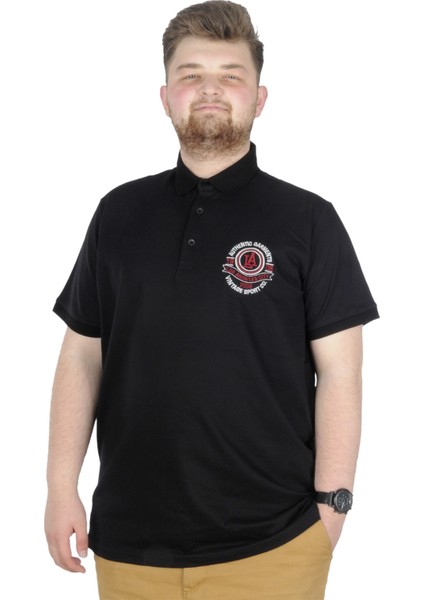 Büyük Beden T-Shirt Polo Los Angeles 22347 Siyah