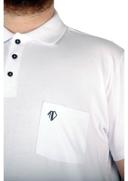 Büyük Beden T-Shirt Polo Cep Sup Basic 21557 Beyaz modelleri