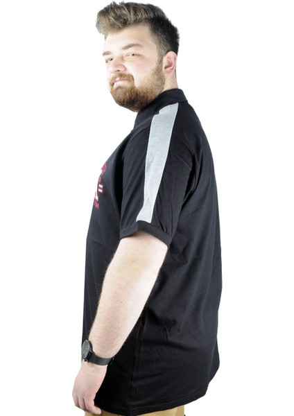 Büyük Beden Erkek T Shirt Polo Best Team 22307 Siyah modelleri