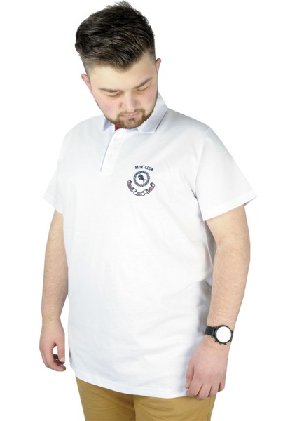 Büyük Beden Erkek T Shirt Polo Mdx Club 22305 Beyaz