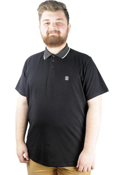 Büyük Beden T Shirt Polo Likralı Süprem Nakış 21554 Siyah