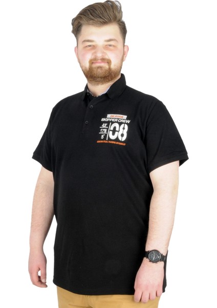 Büyük Beden T-Shirt Polo Skipper Crew 22341 Siyah