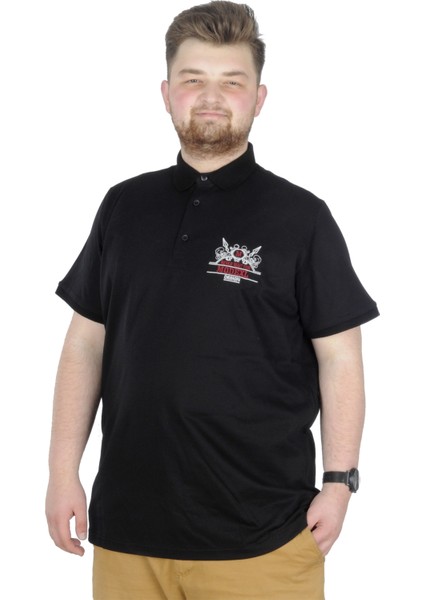 Büyük Beden T-Shirt Polo Design Mx 22346 Siyah