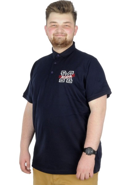 Büyük Beden T-Shirt Polo Embiriodery M 22343 Lacivert