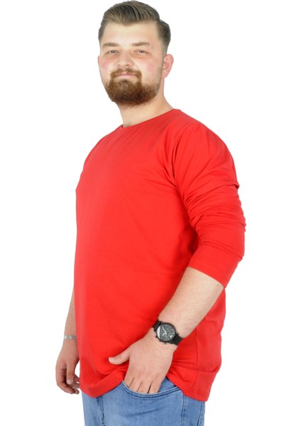 Büyük Beden Erkek Tshirt Likralı Bisiklet Yaka 20102 Kırmızı