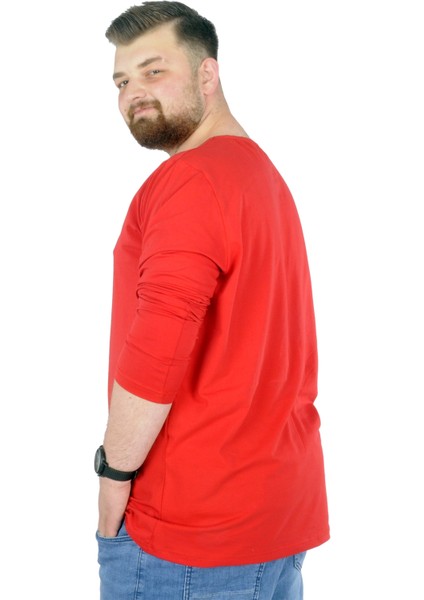 Büyük Beden Erkek Tshirt Likralı Bisiklet Yaka 20102 Kırmızı modelleri