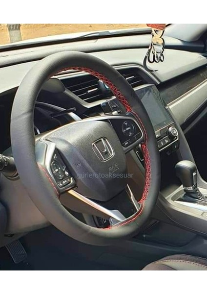 Honda Civic Direksiyon Kılıfı Dikmeli Soft Kırmızı Ipli