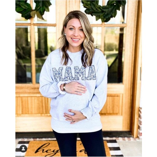 Laluvia Hamile Gri Mama Baskılı Sweatshirt Anne Sweatshirt