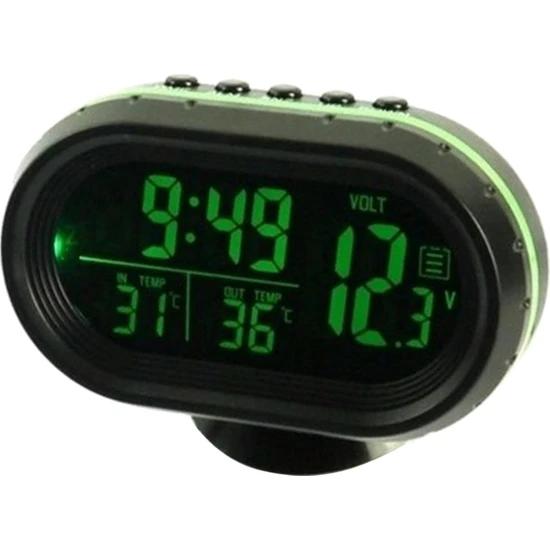 Araç Dijital Termometre Saat Voltmetre Dijital Saat Voltaj Test Cihazı 12V Yeşil Turuncu Işık(Yurt Dışından)