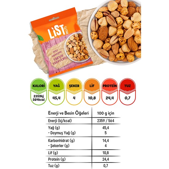 List Nuts Kavrulmuş Karışık Kuruyemiş 3 x 150 gr Fiyatı