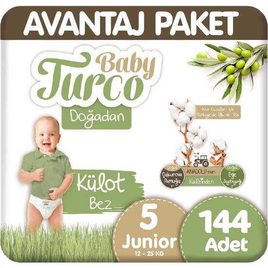 Baby Turco Doğadan Avantaj Paket Külot Bez 5 Beden 12-25 kg 144'lü