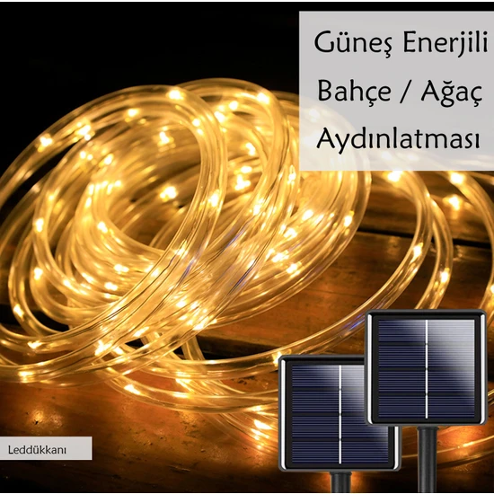 100 LED 12 Metre Sarı Flex Peri LED Işık Güneş Enerjili Solar Bahçe Balkon Ağaç Lambası Aydınlatması