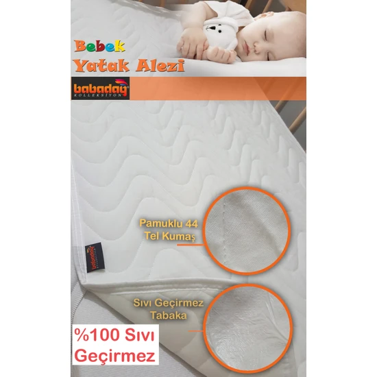 Babadağ Koleksiyon %100 Sıvı Geçirmez Yatak Alezi Bebek Yatağı(Beşiği) Için Köşe Lastikli