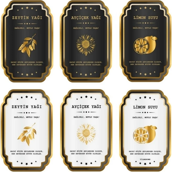 Tilbe Home Yağdanlık Yağlık Zeytinyağı ve Ayçiçek Yağı Limon Suyu Sudan Etkilenmeyen Etiket Sticker 6'lı