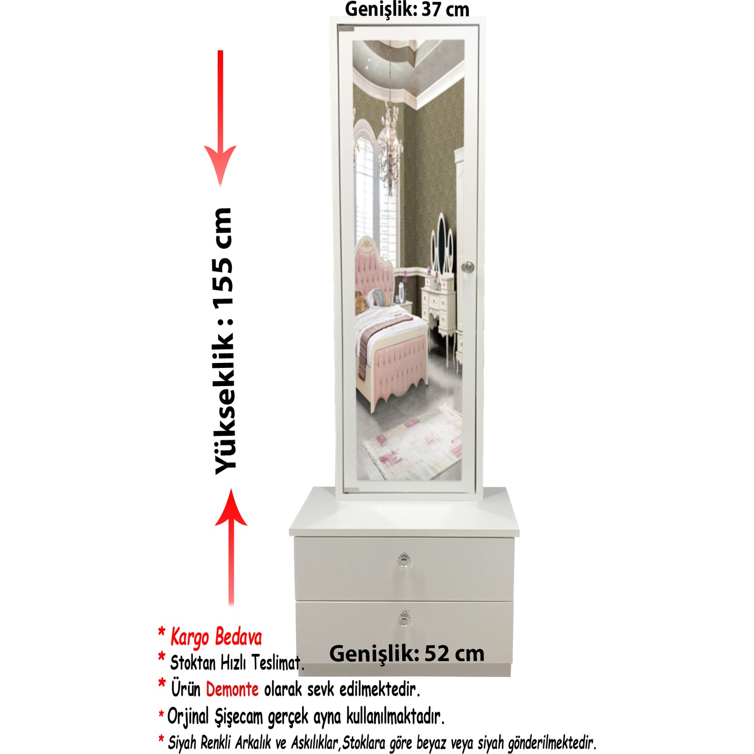First Mobilya Star Çekmeceli Aynalı Takı Dolabı Beyaz Fiyatı