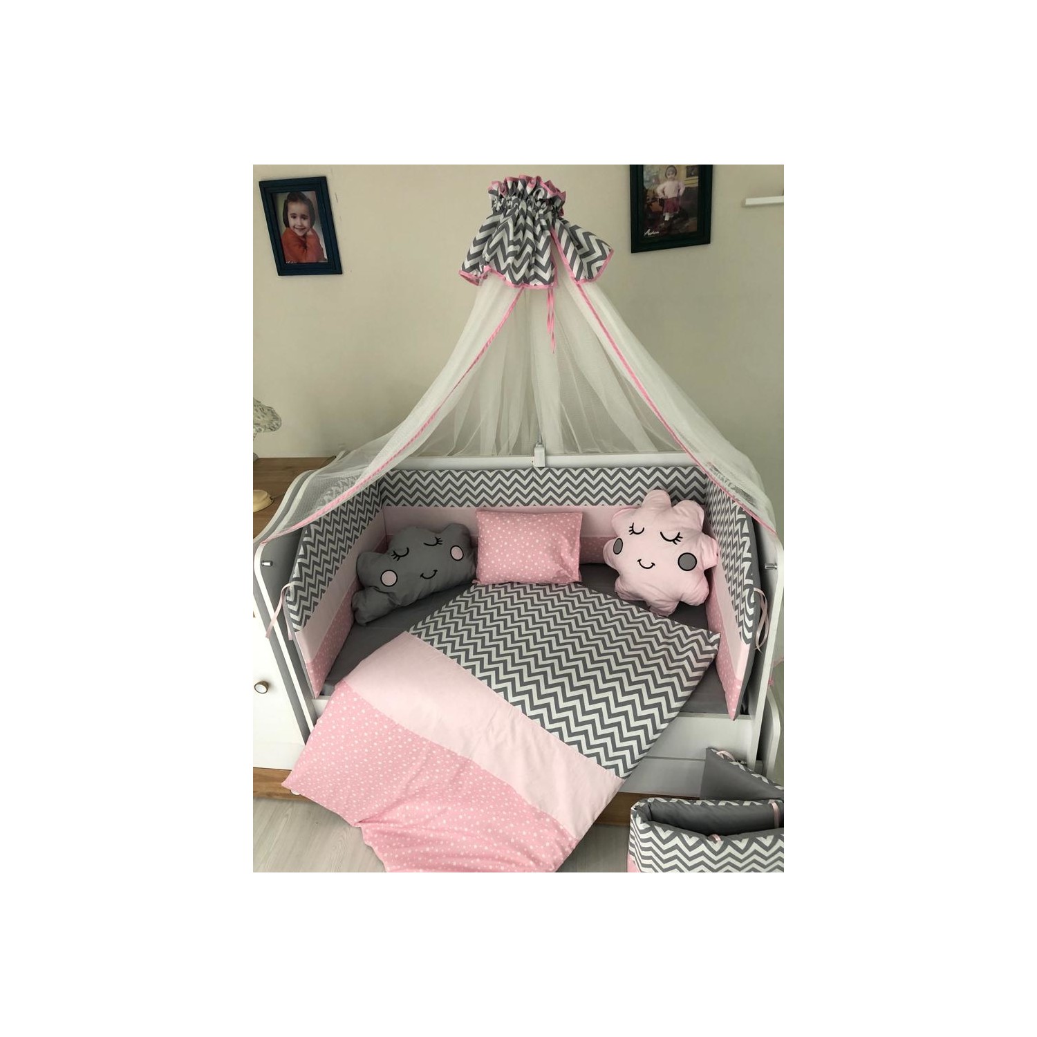 Mini Baby Yıldız ve Zigzag Desenli Pembe Bebek Uyku Seti