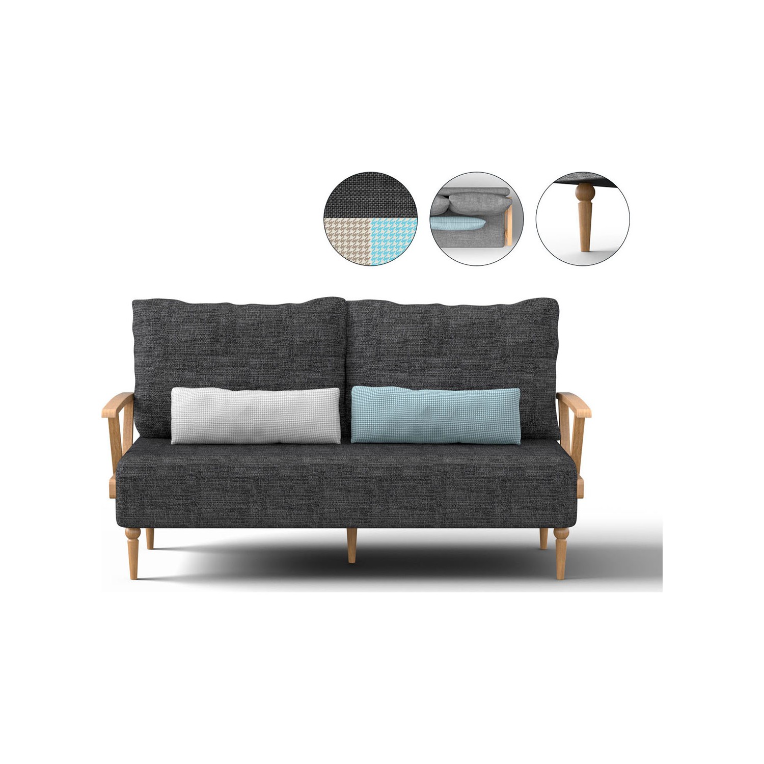 Gaga Mobilya Ardıç İkili Kollu Kanepe Antrasit Fiyatı