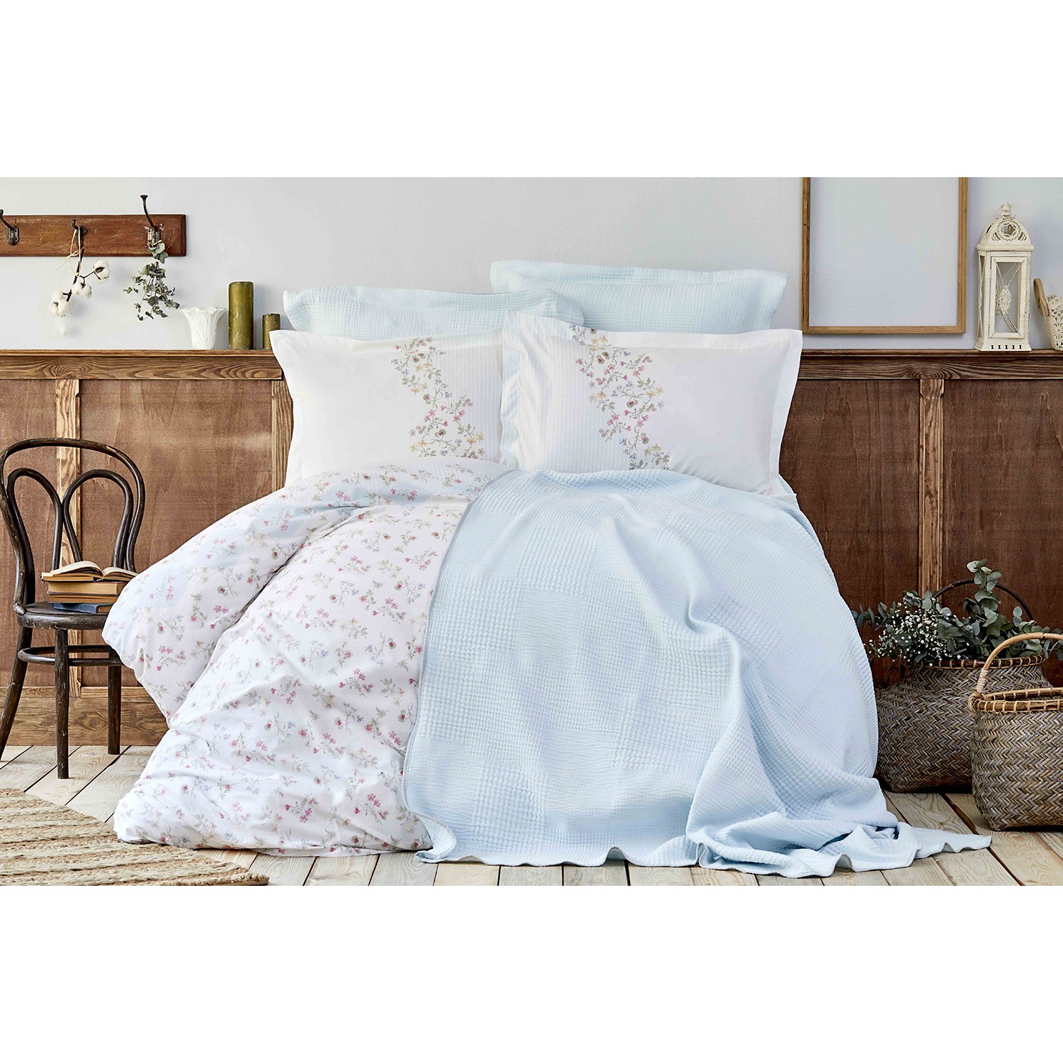 Karaca Home Liana Mavi Çift Kişilik Nev Tkm&amp;Yatak Örtüsü